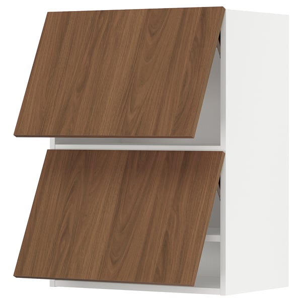 METOD wall cabinet horizontal w 2 doors, white/Tistorp brown walnut effect, 60x80 cm