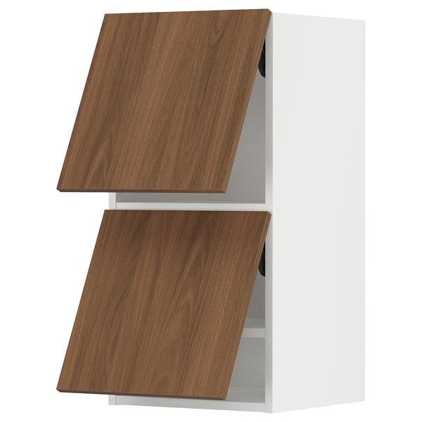 METOD wall cabinet horizontal w 2 doors, white/Tistorp brown walnut effect, 40x80 cm
