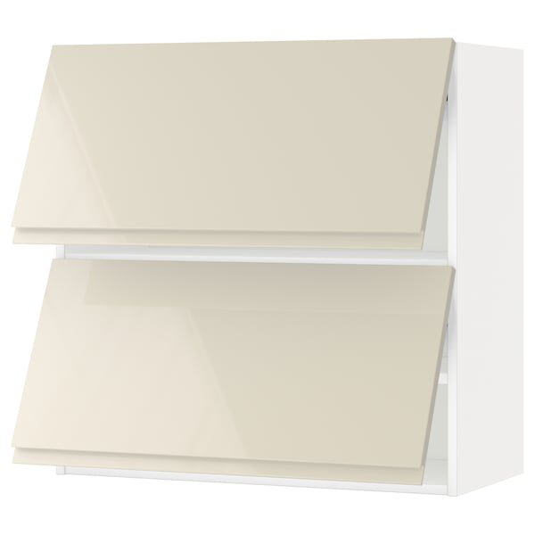 METOD wall cabinet horizontal w 2 doors, white/Voxtorp high-gloss light beige