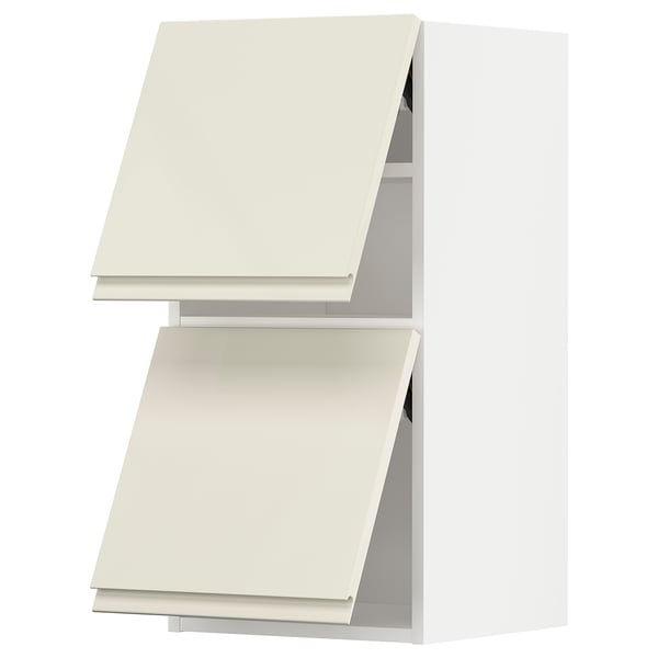 METOD - Wall cabinet horizontal w 2 doors, white/Voxtorp high-gloss light beige, 40x80 cm