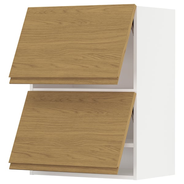 METOD wall cabinet horizontal w 2 doors, white/Voxtorp oak effect, 60x80 cm
