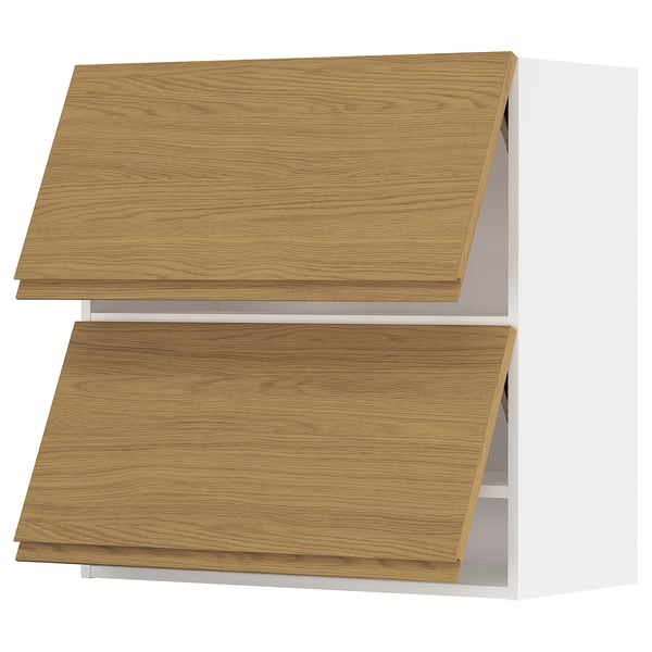 METOD - METOD Wall cabinet horizontal w 2 doors, white/Voxtorp oak effect, 80x80 cm