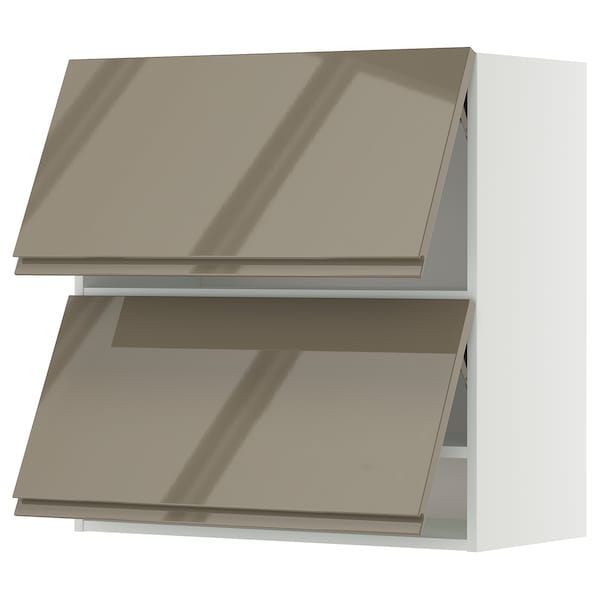 METOD - Wall cabinet horizontal w 2 doors, white/Voxtorp high-gloss dark grey-brown, 80x80 cm