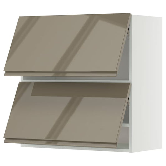 METOD - Wall cabinet horizontal w 2 doors, white/Voxtorp high-gloss dark grey-brown, 80x80 cm
