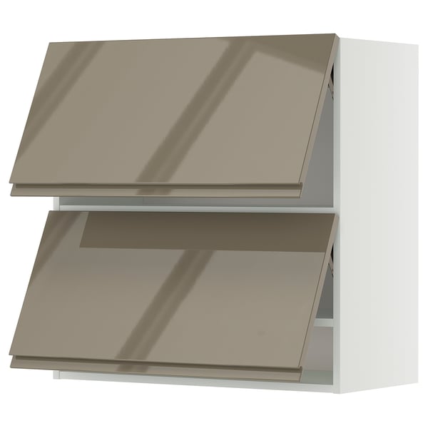 METOD wall cabinet horizontal w 2 doors, white/Voxtorp high-gloss dark grey-brown, 80x80 cm