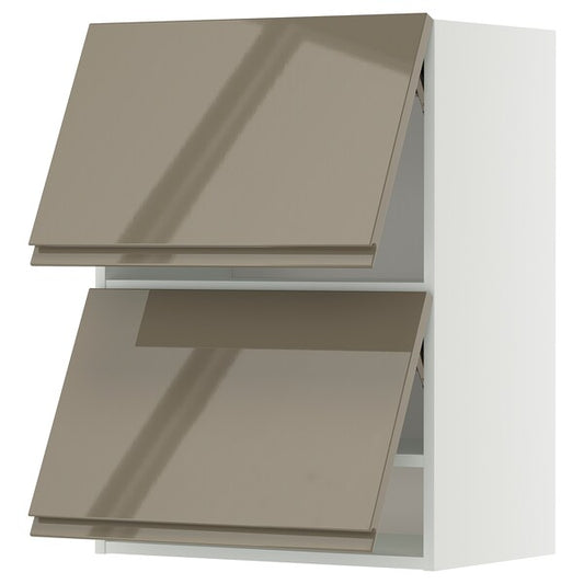 METOD - Wall cabinet horizontal w 2 doors, white/Voxtorp high-gloss dark grey-brown, 60x80 cm