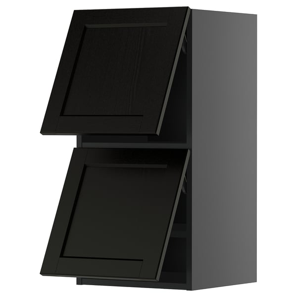 METOD - METOD Wall cabinet horizontal w 2 doors, black-grey/Lerhyttan black stained, 40x80 cm