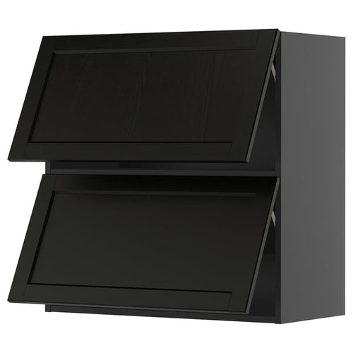 METOD - METOD Wall cabinet horizontal w 2 doors, black-grey/Lerhyttan black stained, 80x80 cm