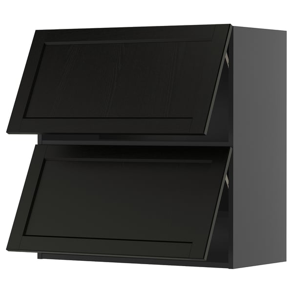 METOD - METOD Wall cabinet horizontal w 2 doors, black-grey/Lerhyttan black stained, 80x80 cm