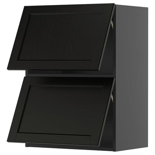 METOD - METOD Wall cabinet horizontal w 2 doors, black-grey/Lerhyttan black stained, 60x80 cm