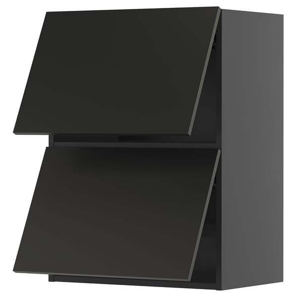 METOD - METOD Wall cabinet horizontal w 2 doors, black-grey/Nickebo matt anthracite, 60x80 cm