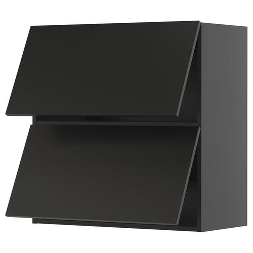 METOD - METOD Wall cabinet horizontal w 2 doors, black-grey/Nickebo matt anthracite, 80x80 cm
