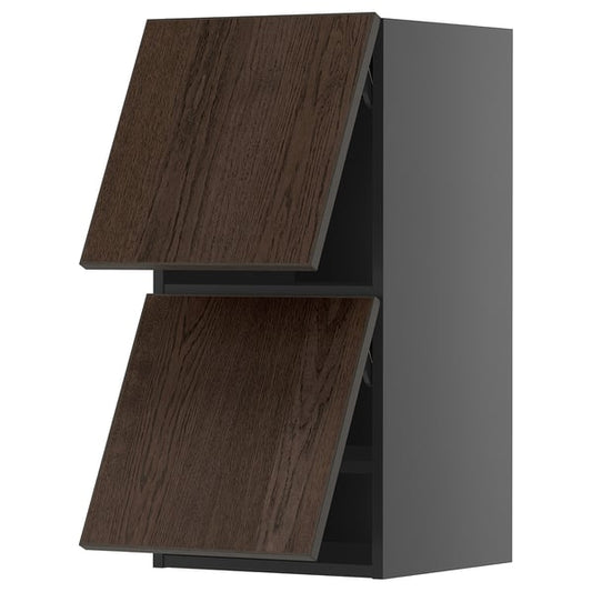 METOD - METOD Wall cabinet horizontal w 2 doors, black-grey/Sinarp brown, 40x80 cm