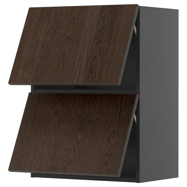 METOD - METOD Wall cabinet horizontal w 2 doors, black-grey/Sinarp brown, 60x80 cm