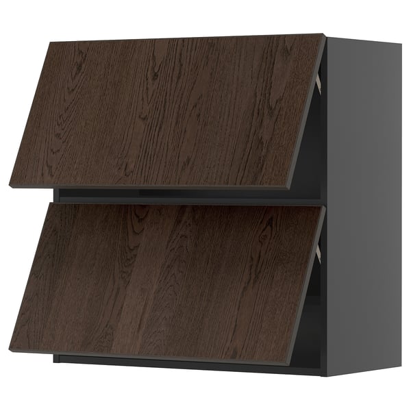 METOD wall cabinet horizontal w 2 doors, black-grey/Sinarp brown, 80x80 cm