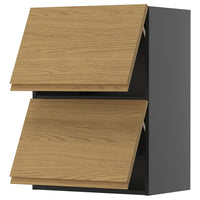 METOD wall cabinet horizontal w 2 doors, black-grey/Voxtorp oak effect, 60x80 cm