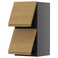 METOD wall cabinet horizontal w 2 doors, black-grey/Voxtorp oak effect, 40x80 cm