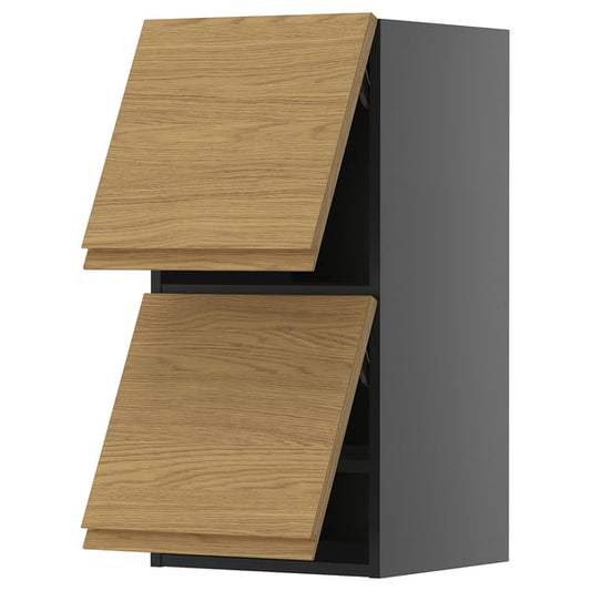METOD - METOD Wall cabinet horizontal w 2 doors, black-grey/Voxtorp oak effect, 40x80 cm