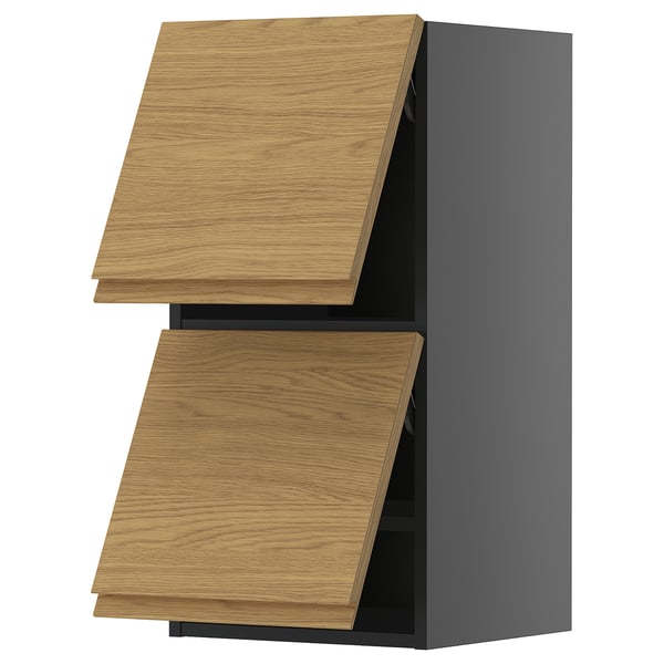 METOD wall cabinet horizontal w 2 doors, black-grey/Voxtorp oak effect, 40x80 cm
