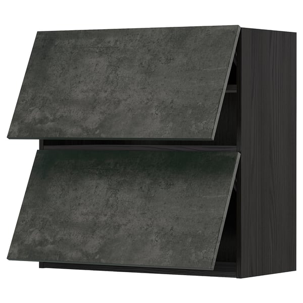 METOD wall cabinet horizontal w 2 doors, black/Kalhyttan dark grey concrete effect, 80x80 cm