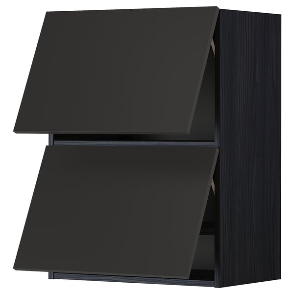 METOD - METOD Wall cabinet horizontal w 2 doors, black/Nickebo matt anthracite, 60x80 cm