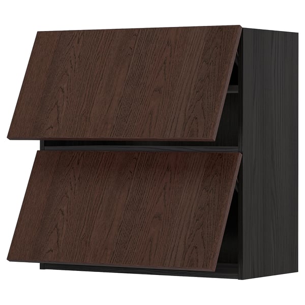 METOD wall cabinet horizontal w 2 doors, black/Sinarp brown, 80x80 cm