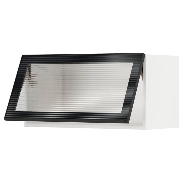 METOD wall cab horizontal w glass door, white/Hejsta anthracite reeded glass, 80x40 cm