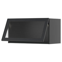 METOD wall cab horizontal w glass door, black-grey/Hejsta anthracite reeded glass, 80x40 cm