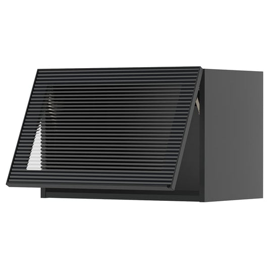 METOD - METOD Wall cab horizontal w glass door, black-grey/Hejsta anthracite reeded glass, 60x40 cm