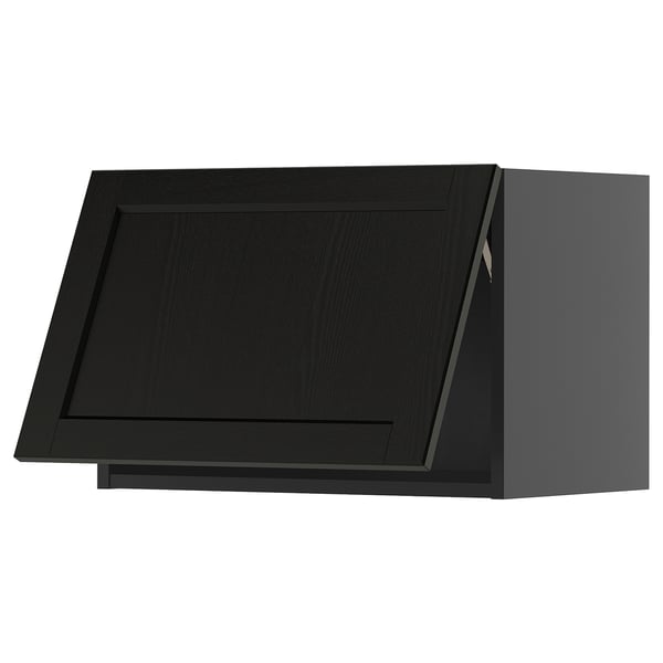METOD wall cabinet horizontal, black-grey/Lerhyttan black stained, 60x40 cm