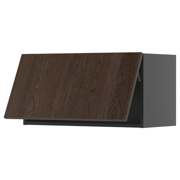 METOD wall cabinet horizontal, black-grey/Sinarp brown, 80x40 cm