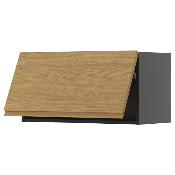 METOD wall cabinet horizontal, black-grey/Voxtorp oak effect, 80x40 cm