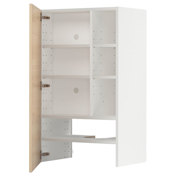 METOD wall cb f extr hood w shlf/door, white/Askersund light ash effect, 60x100 cm