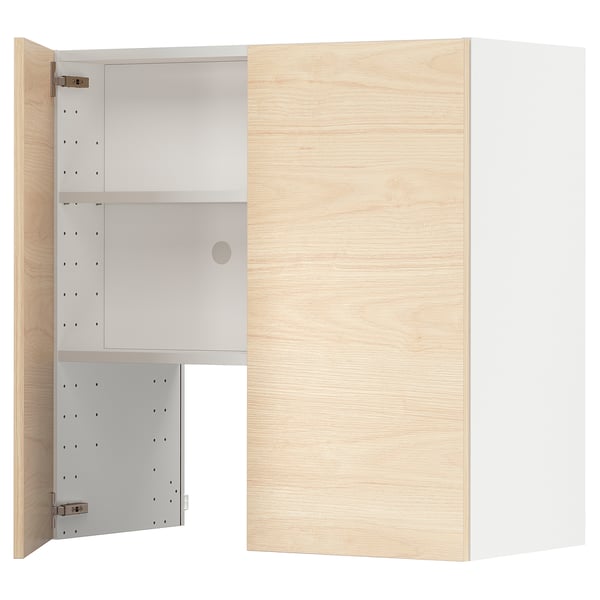 METOD wall cb f extr hood w shlf/door, white/Askersund light ash effect, 80x80 cm