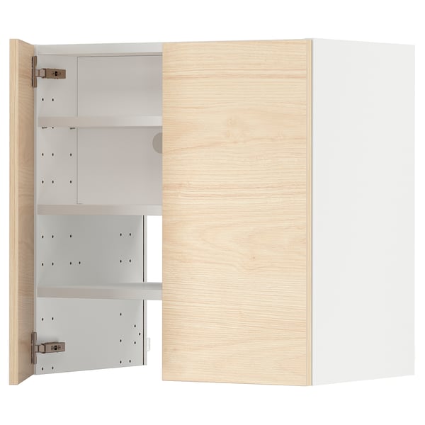 METOD wall cb f extr hood w shlf/door, white/Askersund light ash effect, 60x60 cm