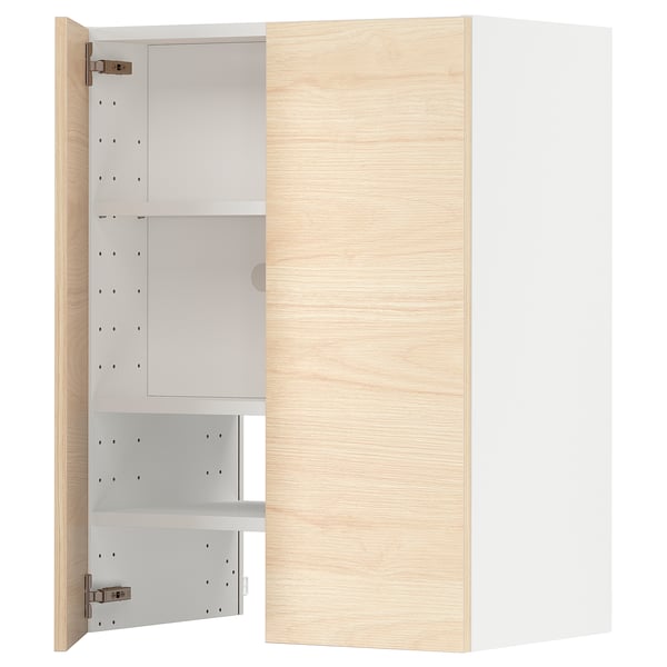 METOD wall cb f extr hood w shlf/door, white/Askersund light ash effect, 60x80 cm
