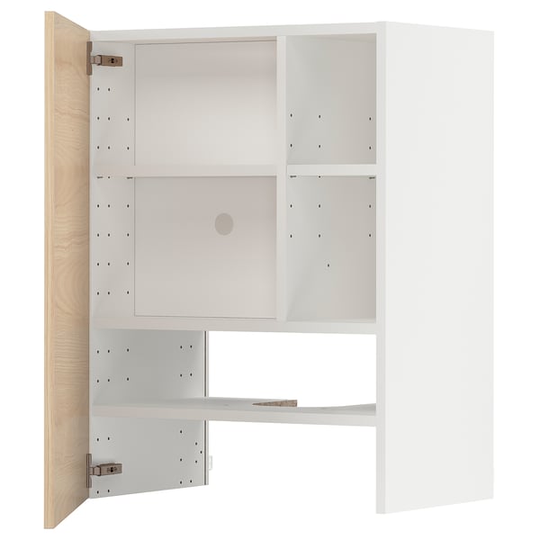 METOD - METOD Wall cb f extr hood w shlf/door, white/Askersund light ash effect, 60x80 cm
