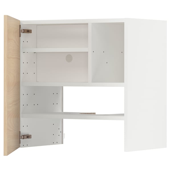 METOD wall cb f extr hood w shlf/door, white/Askersund light ash effect, 60x60 cm