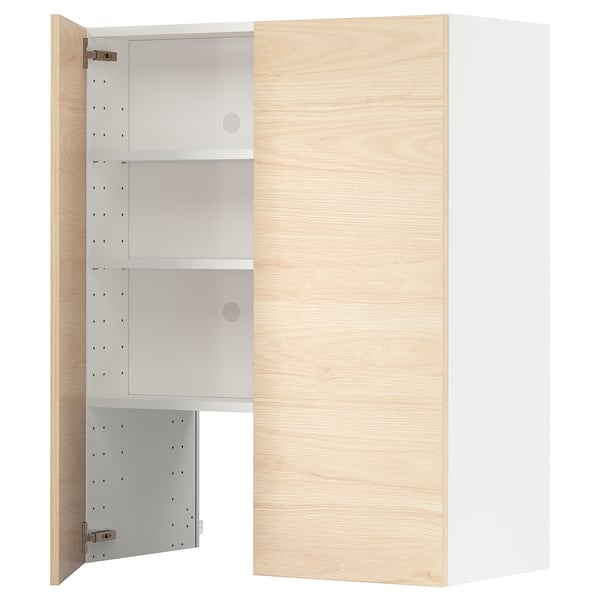 METOD wall cb f extr hood w shlf/door, white/Askersund light ash effect, 80x100 cm