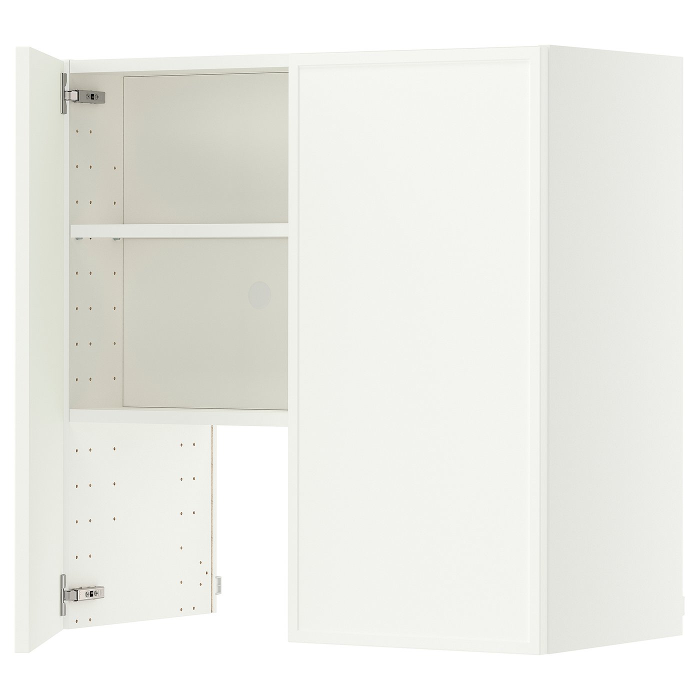 METOD wall cb f extr hood w shlf/door, white/Aspudden matt white, 80x80 cm