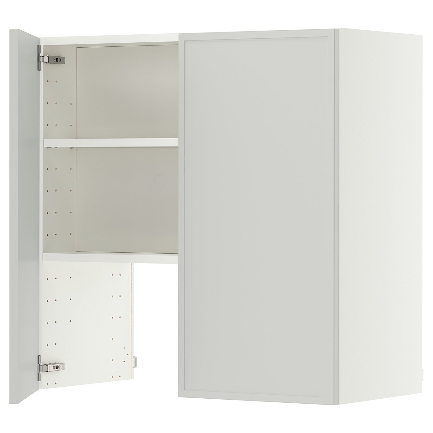 METOD wall cb f extr hood w shlf/door, white/Aspudden light grey, 80x80 cm