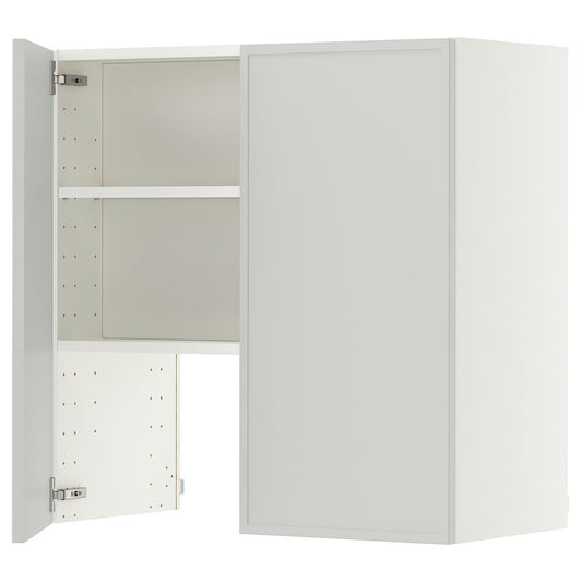 METOD wall cb f extr hood w shlf/door, white/Aspudden light grey, 80x80 cm