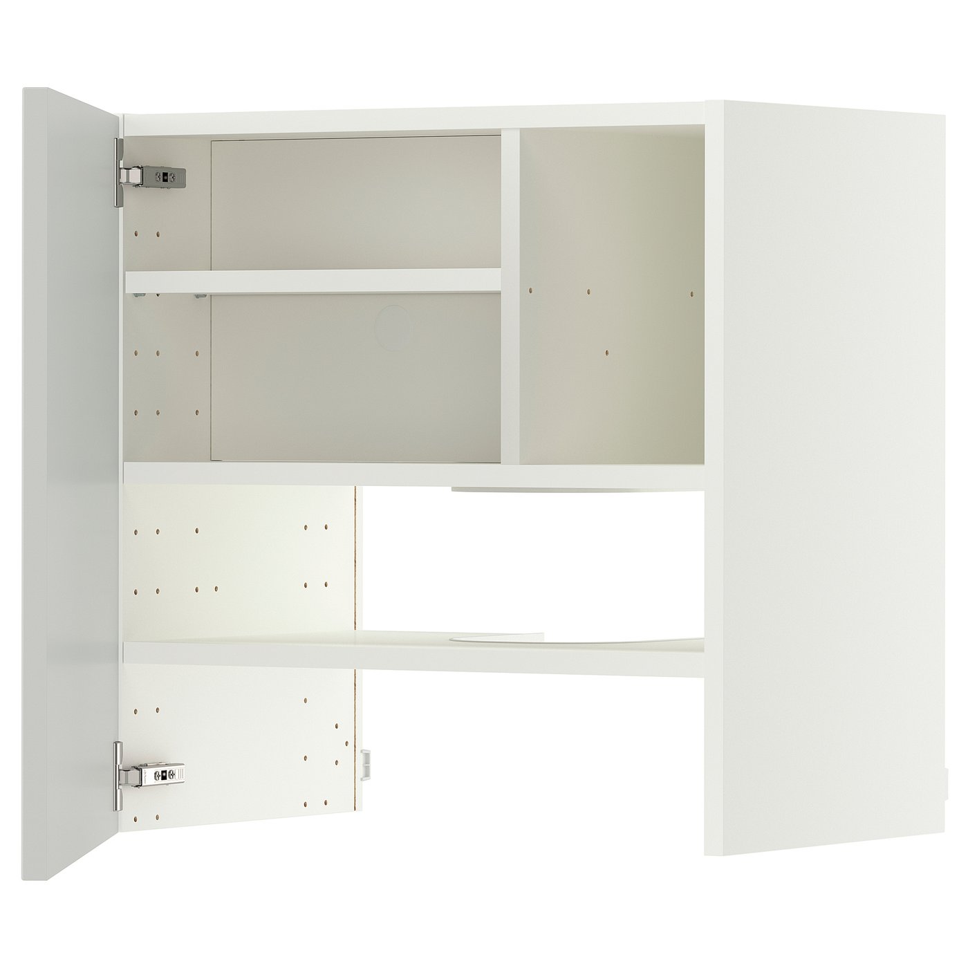 METOD wall cb f extr hood w shlf/door, white/Aspudden light grey, 60x60 cm