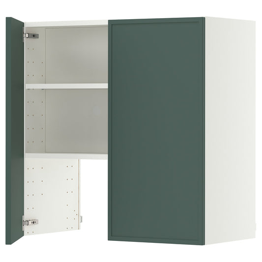 METOD wall cb f extr hood w shlf/door, white/Aspudden dark grey-green, 80x80 cm