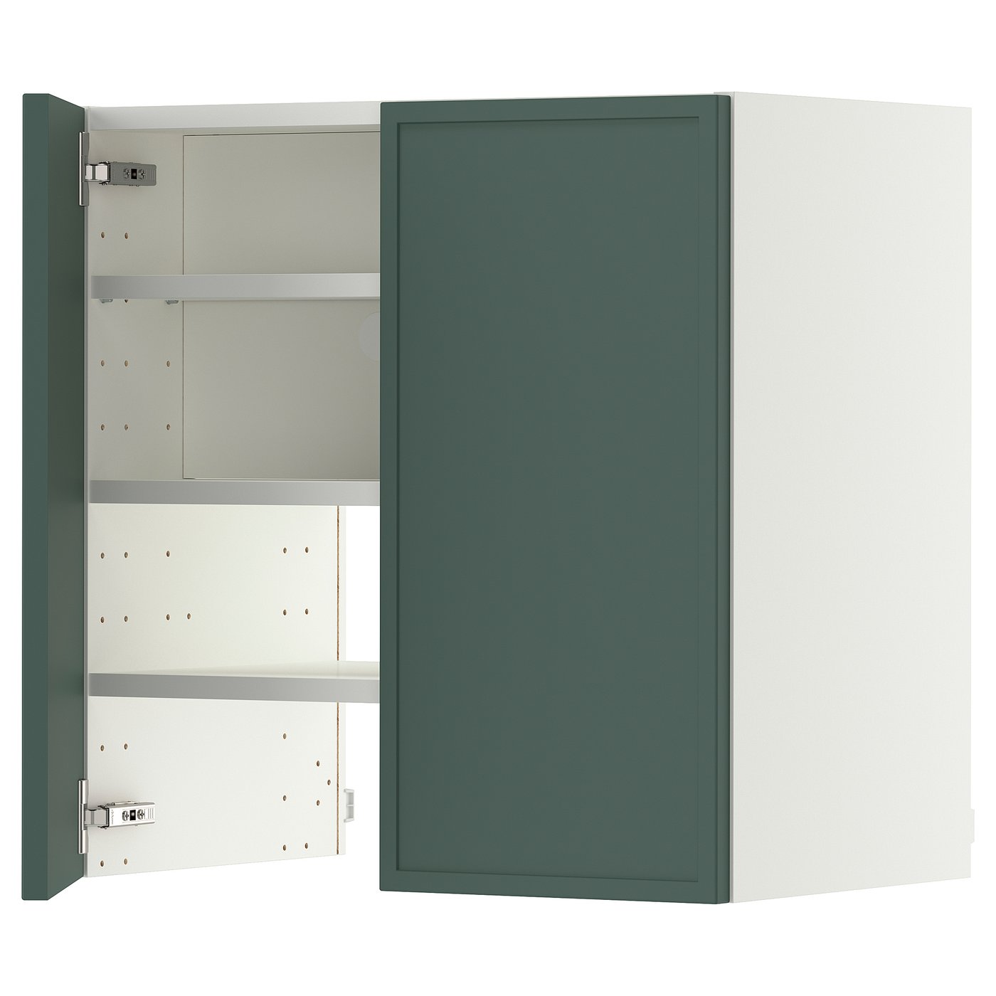 METOD wall cb f extr hood w shlf/door, white/Aspudden dark grey-green, 60x60 cm