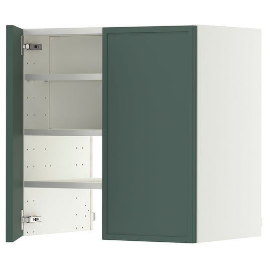 METOD wall cb f extr hood w shlf/door, white/Aspudden dark grey-green, 60x60 cm