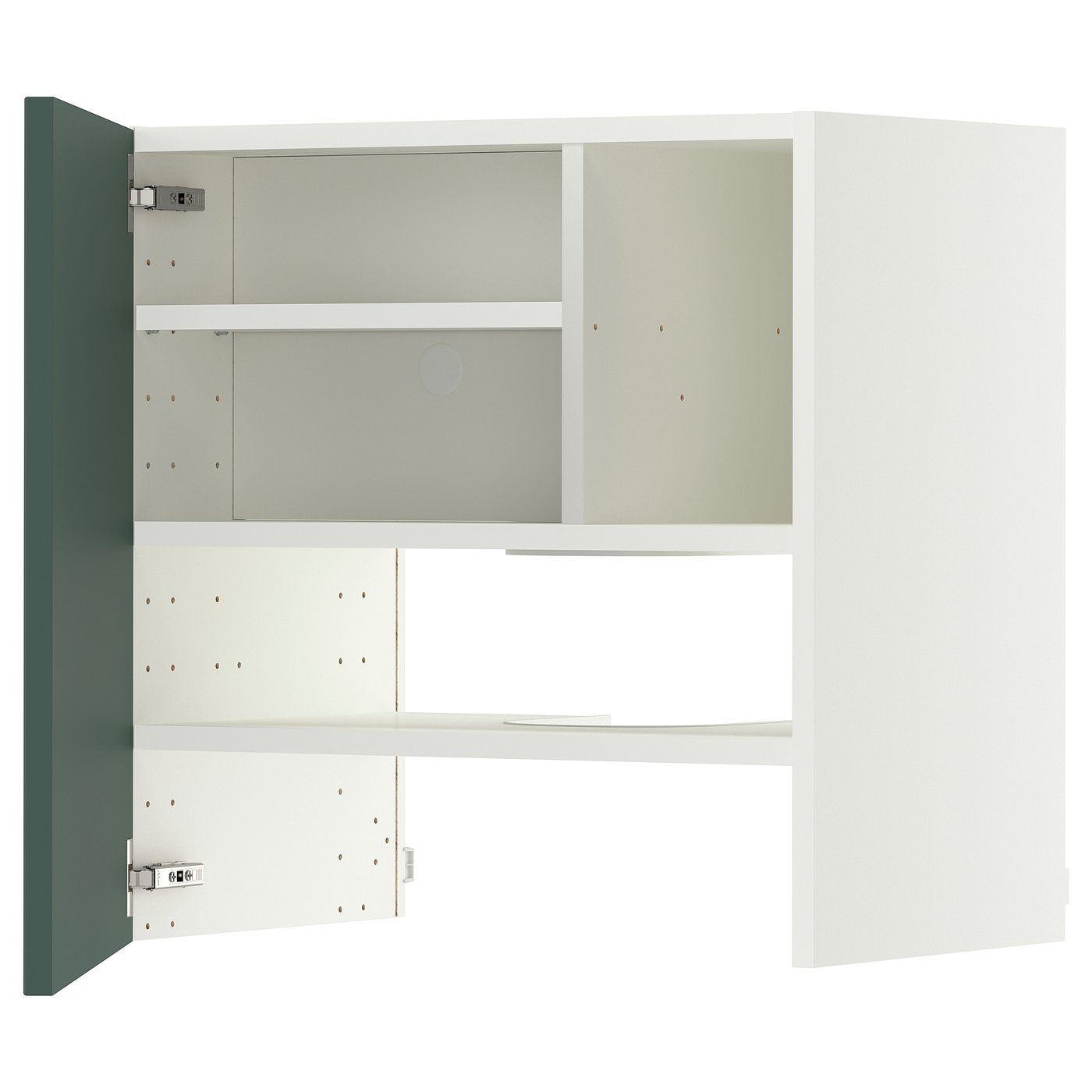 METOD wall cb f extr hood w shlf/door, white/Aspudden dark grey-green, 60x60 cm