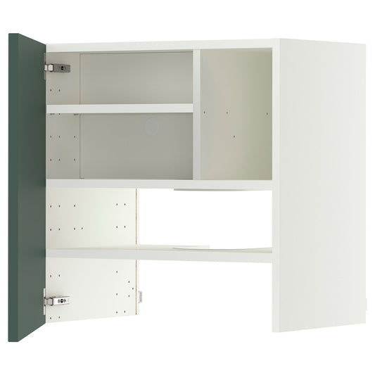 METOD wall cb f extr hood w shlf/door, white/Aspudden dark grey-green, 60x60 cm