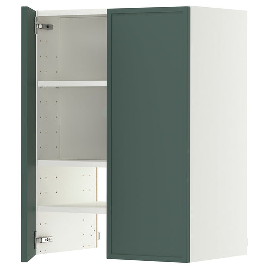 METOD wall cb f extr hood w shlf/door, white/Aspudden dark grey-green, 60x80 cm