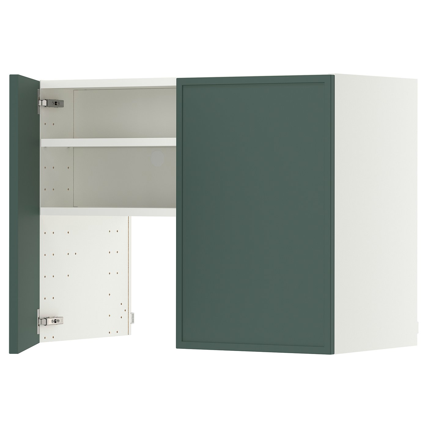 METOD wall cb f extr hood w shlf/door, white/Aspudden dark grey-green, 80x60 cm